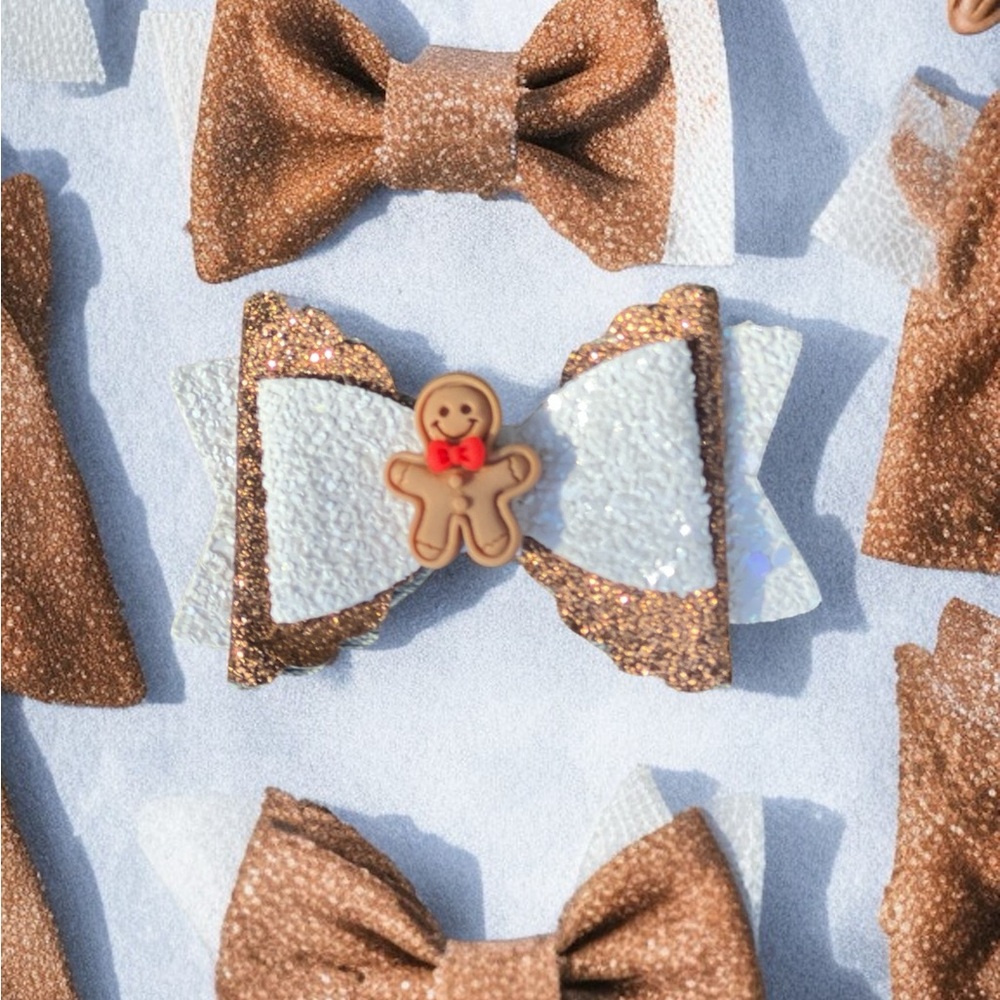 Brown and White Gingerbread Hair Bow Clip for Kids